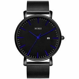 Herren Uhren Ultra Dünne Schwarze Minimalistische Quartz mit Datumsanzeige