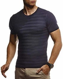 Herren Sommer T-Shirt Rundhals Ausschnitt Slim Fit aus Feinstrick Cooles Basic Männer T-Shirt Crew Neck Jungen Kurzarmshirt O-Neck Sweater Shirt Kurzarm Lang LN7300 D. Blau Medium
