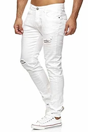 Red Bridge Herren Jeans Hose Slim-Fit Röhrenjeans Denim Destroyed M4235 Weiß W33L34