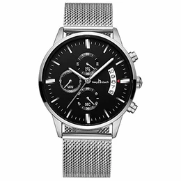 Herren Uhr Analog Quarzuhr Armbanduhr wasserdichte Edelstahl Armband Chronographen Uhren Milanaise-Armband mit Blaue Leuchtfunktion