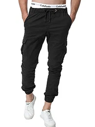 Herren Hosen Jogginghose Slim Fit Casual Chino Cargo Jogger Stretch Sporthose mit Taschen Streetwear Freizeithose Etikett S~3XL (M, Schwarz(Verbesserte Version))