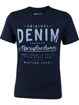 MUSTANG Herren T-Shirt Rundhals Kurzarm Logo Print Schwarz/Weiß/Blau/Grau