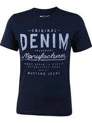 MUSTANG Herren T-Shirt Rundhals Kurzarm Logo Print Schwarz/Weiß/Blau/Grau