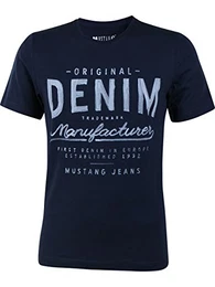 Herren T-Shirt Rundhals Kurzarm Logo Print Baumwolle Schwarz Weiß Blau Grau S M L XL 2XL 3XL, Größe: M, Ausführung: Denim (Mood Indigo)