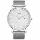 BUREI Stilvolle Minimalistische Ultra Slim Herren Uhr Weiß Datum Großes Gesicht Armbanduhr mit Edelstahlband