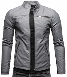 Crone Vego Herren Eco-Lederjacke Cleane Leichte Basic Jacke Vegan Matt Grau