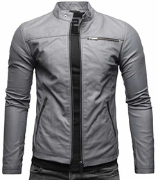 Vego Herren Eco-Lederjacke Cleane Leichte Basic Jacke Vegan (M, Ecoleder - Matt Grau)