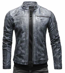 Crone Epic Herren Lederjacke Cleane Leichte Basic Jacke Schwarz/Grau