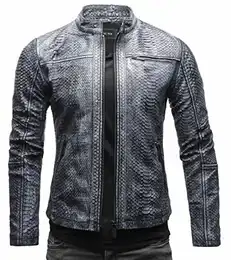 Epic Python Cut Herren Lederjacke Cleane Basic Jacke mit Strukturiertem Rindsleder (M, Schwarz Grau (Python Cut))