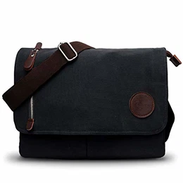 Umhängetasche, Leinentasche Schultertasche Unisex Männer und Frauen Vintage Laptoptasche Aktentasche für die Arbeit Büro 13.3’’ Laptop iPad Uni Reise (Schwarz)