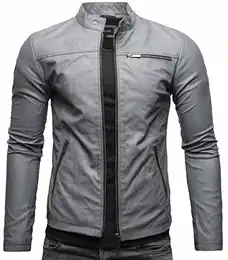 Vego Herren Eco-Lederjacke Cleane Leichte Basic Jacke Vegan (L, Ecoleder - Matt Grau)