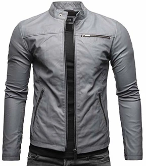 Crone Vego Herren Eco-Lederjacke Cleane Leichte Basic Jacke Vegan Matt Grau