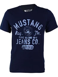 Herren T-Shirt Rundhals Kurzarm Logo Print Baumwolle Schwarz Weiß Blau Grau S M L XL 2XL 3XL [M, Mood Indigo (1004412-5228)]