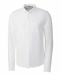 Cutter & Buck Herren Men's Long Sleeve Cotton-Blend Knit Reach Oxford Shirt Hemd mit Button-Down-Kragen, Weiß, Groß