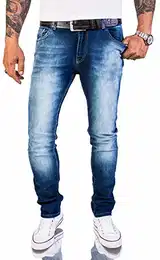 Herren Jeans Hose Slim Fit Stretch Jeans Herrenjeans Herrenhose Denim Stonewashed Blau Raw RC-2151 Super Washed W38 L36