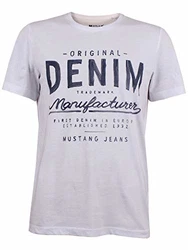 MUSTANG Herren T-Shirt Rundhals Kurzarm Logo Print Schwarz/Weiß/Blau/Grau
