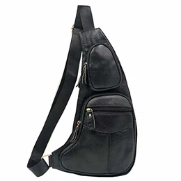 Xieben Leder Schultertasche Sling Brusttasche Crossbody Pack für Herren Damen Reisen Draussen Beiläufig Schulter Tasche Pack Rucksack Tagesrucksack Schwarz
