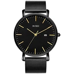 BUREI Herren Uhren Minimalistische Quartz mit Datumsanzeige Gold/Dunkelschwarz
