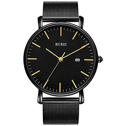 BUREI Herren Uhren Minimalistische Quartz mit Datumsanzeige Gold/Dunkelschwarz