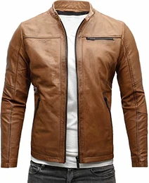 Epic Herren Lederjacke Cleane Basic Leder Jacke in vielen Varianten und Farben (M, Heavy Washed Cognac (Rindsleder))