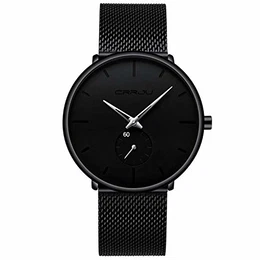 Herren Uhren Ultra Dünne Schwarze Minimalistische Quartz mit Milanese Mesh Edelstahl Und Silberne Zeiger