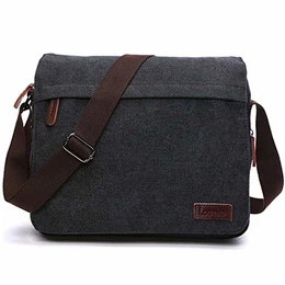 Herren Umhängetaschen, Canvas Messenger Bag Leinwand Schultertaschen, Laptoptasche 15.6 zoll,Schulranzen, für Schule und Arbeits,für Männer und Frauen.Schwarz