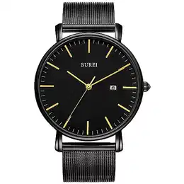 Ultra Dünne Uhren Herren Schwarze Analoges Datum Armbanduhr Herren mit Japanisches Quarzwerk, Geschenke für Männer