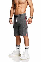 . Herren Sweat-Shorts Kurze Hose Sport-Hose Jogging-Hose Trainings-Hose Freizeit Side-Stripe 60-8110 Dunkelgrau M