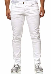 Jeans-Herren Slim Fit Basic Style Stretch-Denim Jeans-Hose RS-2063 (W32 / L32, Weiß)