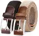 BULLIANT Elastischer Flechtgürtel 2er, Gürtel Herren Damen Stoffgürtel Geflochten Stretchgürtel Golfgürtel 35mm(Schwarz/Beige-115cm/36-40  taille verstellbar)