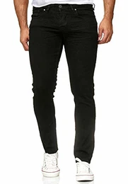 Jeans-Herren Slim Fit Basic Style Stretch-Denim Jeans-Hose RS-2063 (W32 / L32, Tiefschwarz)