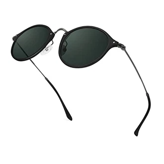 ELIVWR Polarisierte Runde Sonnenbrille mit UV400 Schutz Schwarz/Grün