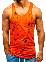Herren Tank Top Ärmellose Tankshirt Muskelshirt Bodybuilding Unterhemd T-Shirt Tee Rundhalsausschnitt Aufdruck Print Training Sport Fitness Slim Fit 1288 Orange M [3C3]