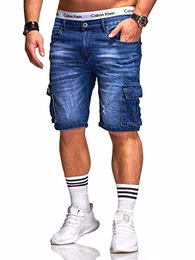 Herren Destroy Designer Shorts Jeans Kurze Hose Sommer Bermuda (W32, Cargo 1916 (Blau))