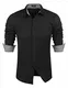 COOFANDY Herren Hemd Leinen Slim fit Langarmhemd mit Kariertes Kragen Leinenhemd Shirt Schwarz M