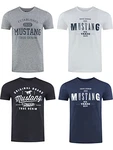 MUSTANG Herren T-Shirt 4er Pack Frontprint O-Neck Rundhalsausschnitt Kurzarm Regular Tee Shirt (P10) Schwarz/Weiß/Grau/Blau/Grün
