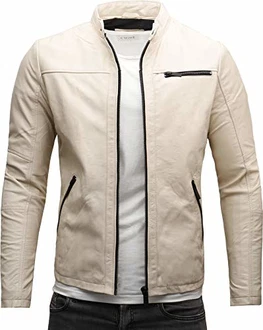 Crone Epic Herren Lederjacke Cleane Leichte Basic Jacke Elfenbein