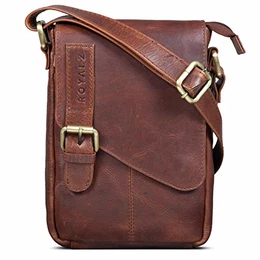 'Louisiana' Leder Umhängetasche Klein für Männer Herren Ledertasche Mini Seitentasche Vintage Look Tasche zum Umhängen, Farbe:Roma Cognac Braun