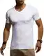 Leif Nelson Herren Sommer T-Shirt V-Ausschnitt Slim Fit Baumwolle-Anteil Basic Männer T-Shirt V-Neck Hoodie-Sweatshirt Kurzarm lang Weißes Jungen Shirt Kurzarmshirts LN8315 Weiß Medium