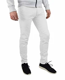 Herren Designer Chino Hose Stretch Stoff Chinohose Slim Fit Casual Trousers (32W / 30L, Weiß)