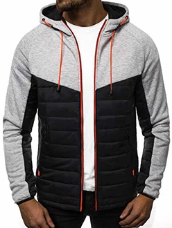 OZONEE Herren Übergangsjacke Jacke Übergang Herbst Bomberjacke Stehkragen Kapuze Steppjacke Leichte Outdoor Puffer Jacket Gepolstert (777) GRAU (777/1452K)