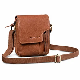 'Columbus' Vintage Herren Umhängetasche Klein Leder Männer Schultertasche Mini Seitentasche zum Umhängen, Farbe:Texas Braun