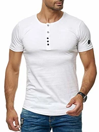 Herren T-Shirt Basic Kurzarm Shirt mit Knopfleiste Baumwolle M1305 Weiß M