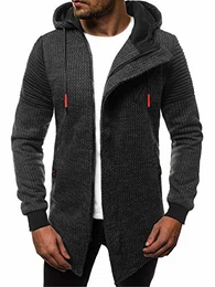 Herren Pullover Lange Strickjacke Kapuzenpullover Strickpullover Arbeitspullover Sweater Sweatshirt 777/2441B SCHWARZ M