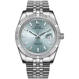 Herren Luxury Automatikuhren Hellblaues dial Analoge Kalenderanzeige Saphirglaslinse mit Silber Edelstahlband