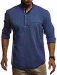 Leif Nelson Herren Leinenhemd Hemd Kurzarm T-Shirt Oversize Stehkragen (LN3865) Blau (LN3865)