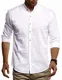 Leif Nelson Herren Leinenhemd Hemd Leinen Kurzarm T-Shirt Oversize Stehkragen Männer Freizeithemd Sommerhemd Regular Fit Jungen Basic Shirt Kurzarmshirt Freizeit Sweater LN3860 Weiss Medium