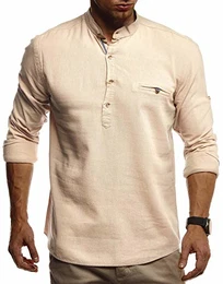 Herren Leinenhemd Hemd Leinen Kurzarm T-Shirt Oversize Stehkragen Männer Freizeithemd Sommerhemd Regular Fit Jungen Basic Shirt Kurzarmshirt Freizeit Sweater LN3865 Camel Medium