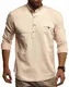 Leif Nelson Herren Leinenhemd Hemd Leinen Kurzarm T-Shirt Oversize Stehkragen Männer Freizeithemd Sommerhemd Regular Fit Jungen Basic Shirt Kurzarmshirt Freizeit Sweater LN3865 Camel Medium