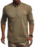Leif Nelson Herren Leinenhemd Hemd Kurzarm T-Shirt Oversize Stehkragen (LN3865) Khaki (3865)